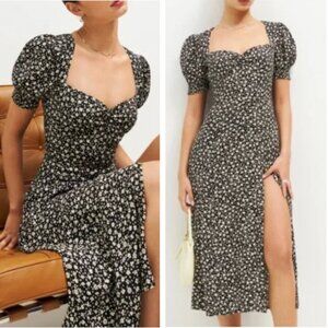 NEW Reformation Lacey Midi Dress Sz2 Balboa Floral Black White Wedding Casual